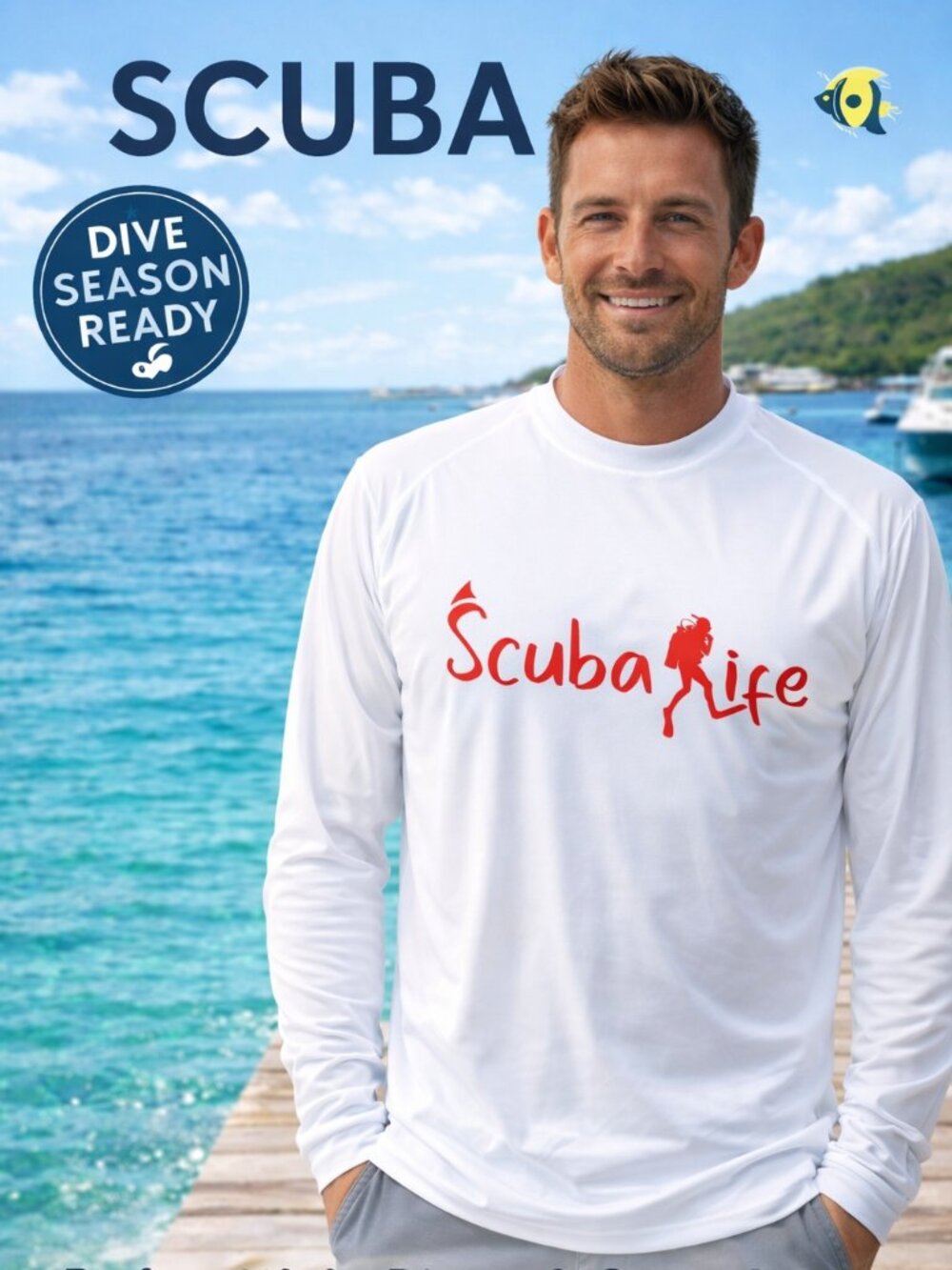 Scuba Life Diver Diving Logo Long Sleeve UPF 50 T-Shirt Sport Boat UV Protection
